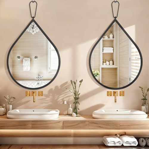 Black Wall Mirrors Teardrop Hanging Mirror with Thicken Frame 26 X 18 Inch Wall Mounted Bathroom Bedroom Entryway Hallway Vanity Mirrors