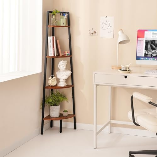 Yoobure 4-Tier Corner Shelf Stand- 54" Tall Corner Bookshelf with Metal Frame, Industrial Ladder Corner Shelves Display Shelf for Bedroom Living Room, Corner Bookcase Corner Plant Stand for Balcony