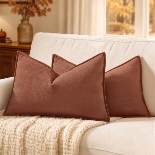 MIULEE Pack of 2 Fall Burnt Orange Lumbar Chenille Pillow Covers 12x20