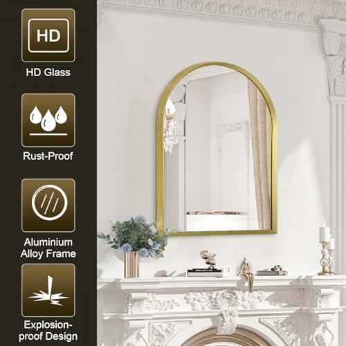 Arch Wall Mirror Aluminum Alloy Frame Bathroom Wall Mirror for Vanity Living Room, Bedroom Entryway Room Home Decor 20"x16"