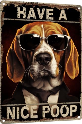 Beagle Have a Nice Poop Bathroom Funny Novelty Metal Sign Retro Wall Decor for Home Gate Garden Bars Restaurants Cafes Office Store Club Sign Gift Plaque Tin Sign 12x8 INCH(4166)