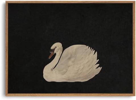 OIQArtOIQ Vintage Framed Wall Art Moody Grace Swan Canvas Art Prints Rustic Farmhouse Pictures Wall Decor Modern Cottagecore Paintings Artwork For Bedroom Kitchen Bathroom Office Living Room