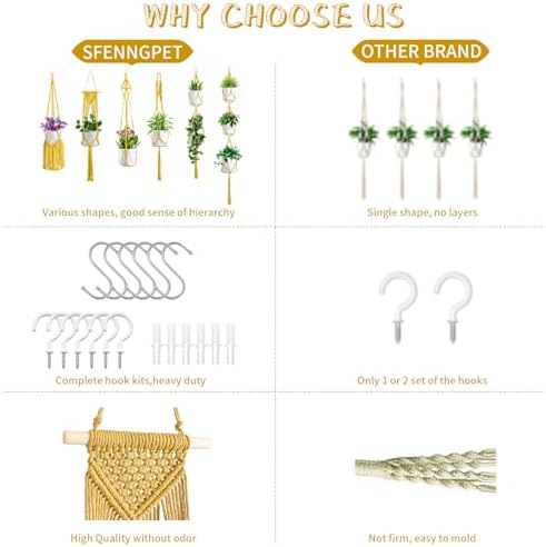 SFENNGPET Macrame Plant Hangers, 6Pack Hanging Planters for Indoor Plants