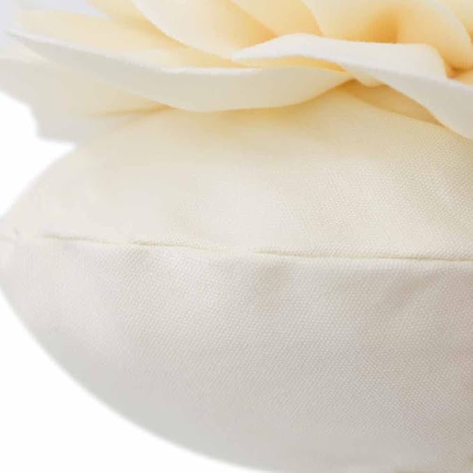 JWH Handmade 3D Flower Throw Pillow Cover Decorative Round Cushion Handmade Pillowcase Striped Floral Accent Pillow Case for Bed Couch Living Room Office Chair 14 Inch Ivory Yellow