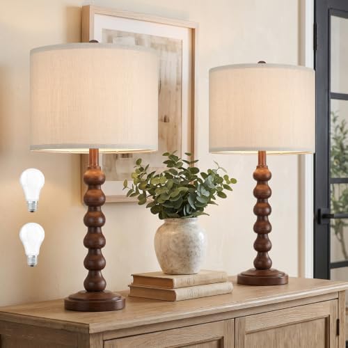 27" Farmhouse Table Lamps Set of 2 for Living Room, Brown Lamps for Bedroom