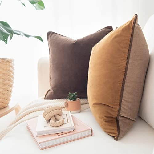 MONDAY MOOSE Decorative Throw Pillow Covers Cushion Cases, Set of 2 Soft Velvet Modern Double-Sided Designs, Mix and Match for Home Decor, Pillow Inserts Not Included (20x20 inch, Brown/Beige)