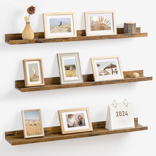 Axeman Picture Ledge Shelf, 36 Inch Brown Floating Shelves Set of 3