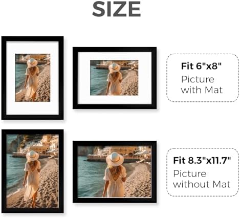 Muzilife Black A4 Picture Frame with Mat, Clear Shatterproof Cover,2 Pack