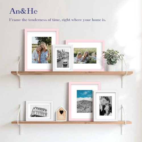 An&He 6x8 Picture Frame with Mat, White Photo Frame for Wall & Tabletop Display, Holds 5.5x7.5 or 3.5x5.5 Photos, Gallery Wall Frame for Home Décor
