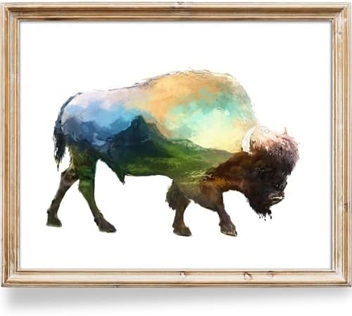 DREAM BIG PRINTABLES Double Exposure Bison Art Print - Unframed - 8x10 | Buffalo Wall Decor | Living Room Décor | Farmhouse Décor | Office Wall Décor