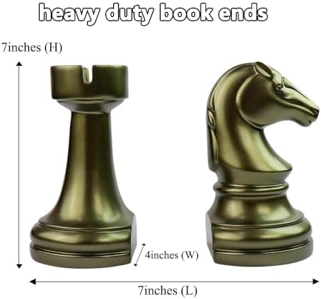 jinhuoba Decorative Bookends Chess Bookends, Aeneous Heavy Book Ends Stopper, Modern Book Ends for Shelves Office Home Desk Bookrack, 7"(L) x4(W) x7(H), 1Pair/2Piece