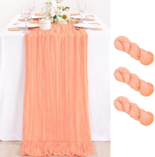 3 Pack Peach Pink Cheesecloth Table Runner 10ft Coral Sheer Gauze Decor