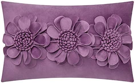 JWH 3D Flower Throw Pillow Cover Decorative Sunflower Accent Pillow Case Velvet Cushion Lumbar Pillowcase for Home Bed Sofa Couch Chair 12x20 Inches Purple