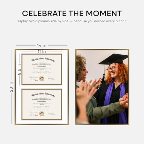 Homeforia 14x20 Bronze Diploma Frame, High-End Metal, 8.5x11 Mat, Glass