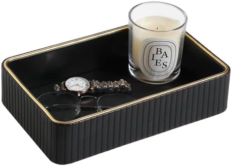 Desk Organizer Tray, PU Leather Nightstand Organizer, Black, Small