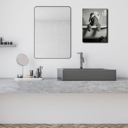 Leopard In Bathtub Canvas Wall Art Trendy Black and White Bathroom Animal Wall Decor Picture FunkyMaximalistLeopard Bathroom Aesthetic Poster Print for Restroom Toilet Decoration 12x16in