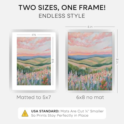 Homeforia 6x8 Silver Picture Frame, High-End Metal, 5x7 Mat, Glass