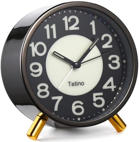 Tetino Analog Alarm Clock,Silent Non Ticking Small Clock with Night Light, Battery Operated, Simple Design, Desk Clock for Bedroom, Bedside, Desk, Adult, Kid, Gift，Ideal Decor (Light Luxury Gray)
