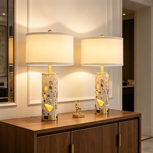 22.4” Set of 2 Modern Table Lamps for Living Room with USB C+A