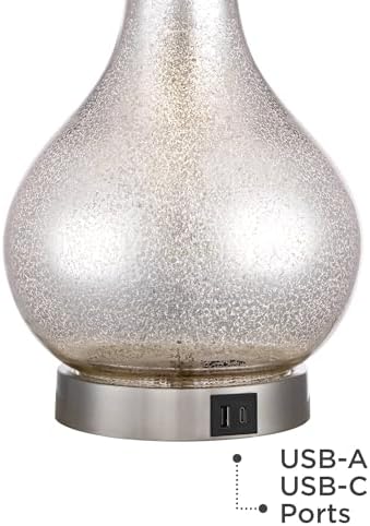 Ledger 21.75" High Table Lamp USB Set of 2 Silver Glass Table Top Dimmers