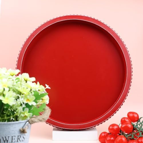 Hrastany Red Round Wood Decorative Ottoman Tray for Coffee Table