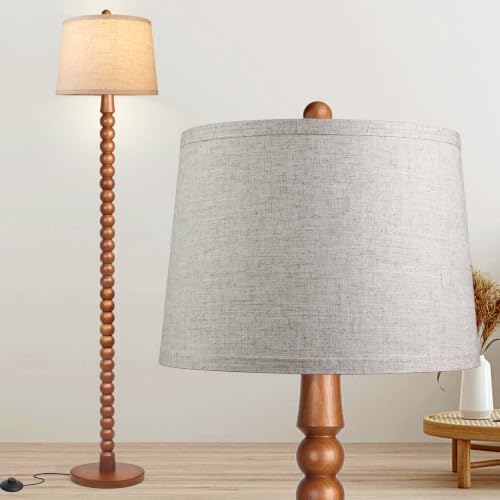 Ruiever Wood Floor Lamp for Living Room,Real Wood Standing Lamp with Color Changing Bulb, Tall Lamp with Linen Shade, Floor Lamp for Bedroom,Corner,Dining Room (Walnut Finish with 3 Color LED Bulb)