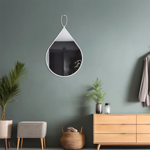 Small Wall Mirrors Decorative White Teardrop Hanging Mirror Irregular Oval Wall Mirrors for Living Room Bathroom Bedroom Entrance Hall Wall Decor