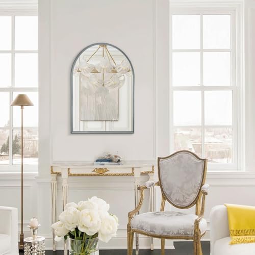 Arch Wall-Mounted Mirror Aluminum Alloy Frame Bathroom Wall Mirror for Vanity Living Room, Bedroom Entryway Room Home Decor 20"x16"