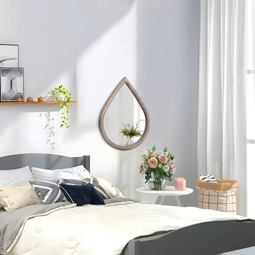 Small Mirror for Wall Solid Wood Bathroom Mirror Farmhouse Teardrop Wall Hanging Mirrors Decorative for Entryway Hallway Living Room Bedroom Retro Brown