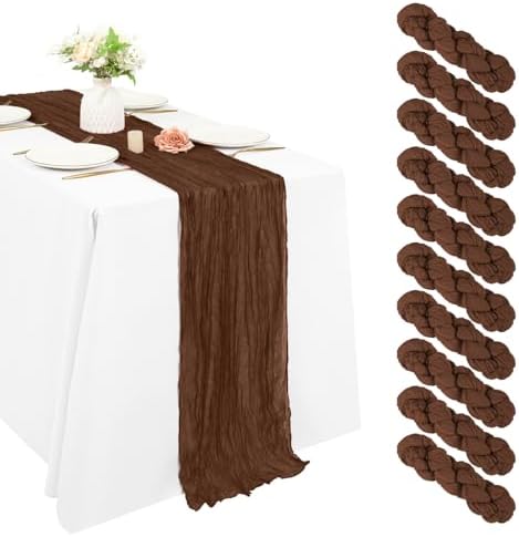 10 Pack Cheesecloth Table Runner 17 x 108 Inch, Brown