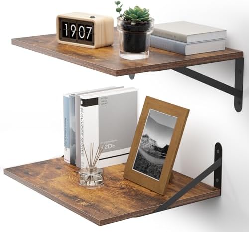 Deep Floating Shelves for Wall, 16W x 12D Wood Shelves Set of 2, Rustic Wood Floating Shelves, Wall Mounted Hanging Shelf for Living Room, Kitchen, Office, Bathroom and Bedroom Decor