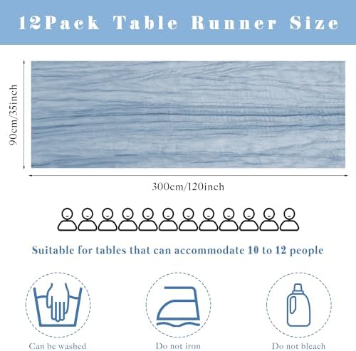 12 Pcs Dusty Blue Cheesecloth Table Runner 10FT Runner for Tables 35 x 120 Inches Long Gauze Boho Fabric Table Runner Decoration Rustic Sheer Runner for Wedding Birthday Baby Shower Party (Dusty Blue)