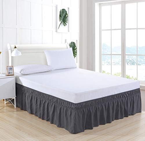 MEILA Wrap Around Bed Skirt for Queen & King Beds, 16" Drop, Dark Grey | Three-Side Adjustable Elastic Dust Ruffle, Ruffled Polyester Fabric, Easy to Install, Fade Resistant & Machine Washable