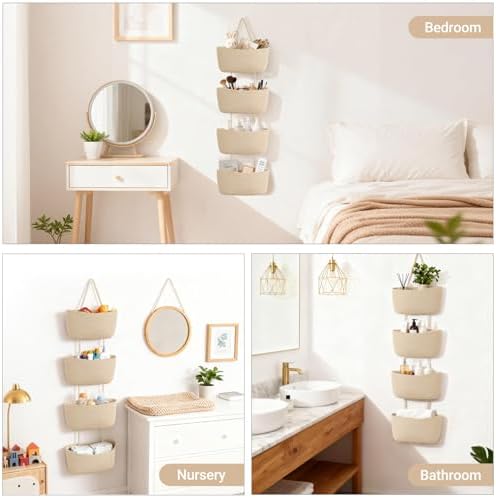 Dahey Over The Door Hanging Basket Storage 4-Tier Woven Wall Basket, Jute
