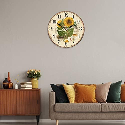 TAHEAT 8 Inch Summer Sunflower Wall Clock, Retro Rustic Floral Battery Operated Clocks, Wooden Decorative Easy to Read Clock for Home/Office/School/Bar