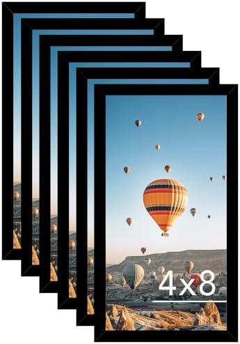 JCJMY 4x8 Black Picture Frame Set of 6, Horizontal and Vertical Formats for Wall Hanging, 4 x 8 Wall Gallery Poster Photo Frames with Shatter Resistant Plexiglass, 6 Pack, Black