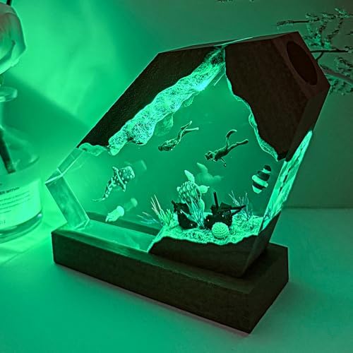Handmade Whale Shark Resin Ocean Lamp with Wood Base