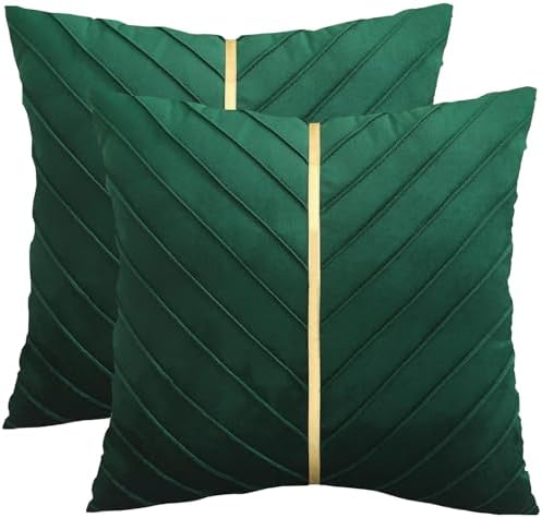 Velvet Throw Pillow Covers 20x20 Pack of 2 Gold Decor Dark Green