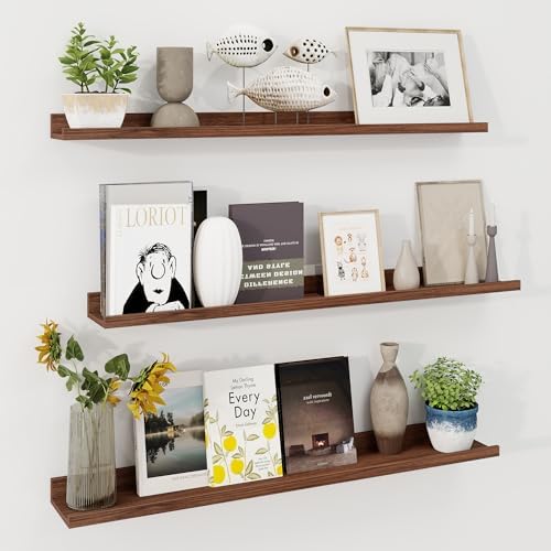 Axeman 40 Inch Floating Shelves, Walnut Picture Ledge Shelf Set of 3