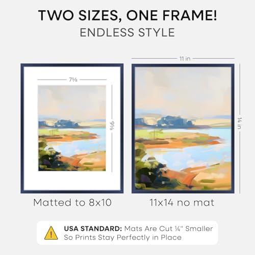 Homeforia 11x14 Blue Picture Frame, High-End Metal, 8x10 Mat, Glass