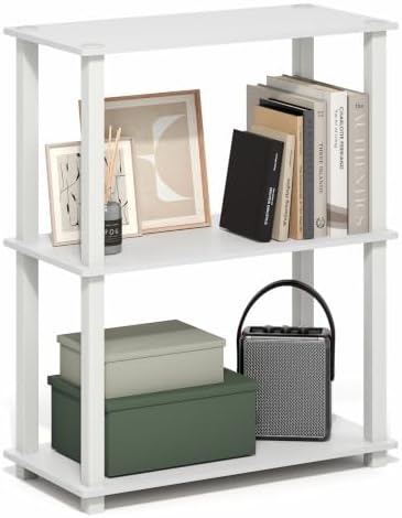 Furinno Turn-S-Tube Storage Shelves, 3-Tier Book Shelf, Corner Shelf, Toolless Open Frame Standing Shelves, for Organization and Storage, Living Room, Garage, Home Office, White