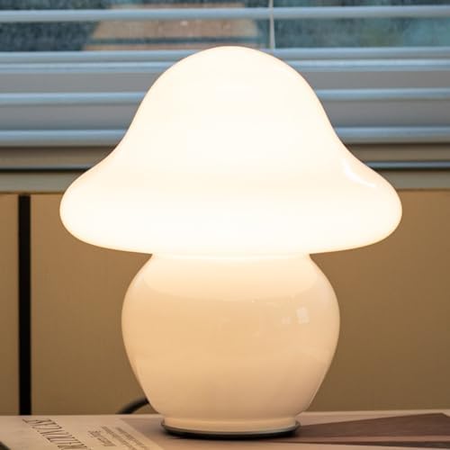 HEQET Mushroom Lamp Glass Mushroom Table Lamp for Bedrooms, Living Room, Aesthetic Lamps for Bedroom, Cute Bedside Lamp