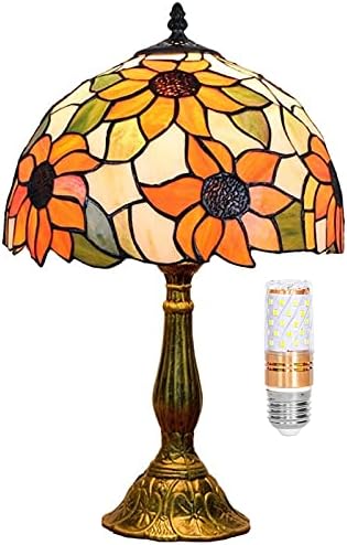 Tiffany Lamp Stained Glass Lamp Sunflower Yellow Bedroom Table Lamp Reading Desk Light for Bedside Living Room Office Dormitory Dining Room Decorate Gift 12x12x18 Include Light Bulb