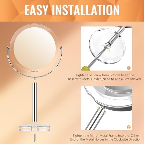 Auxmir 20X Magnifying Makeup Mirror, Double Sided 1X/20X Magnifying Mirror, Tabletop Magnified Vanity Mirror with Magnification, 360° Rotation, Stand for Dressing Table, Bathroom, Bedroom