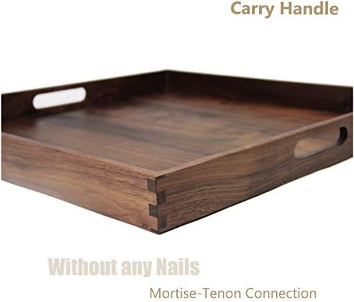 19"x 19" Large Black Walnut Square Ottoman Serving Tray with Handles