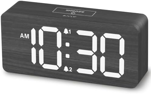 uscce Wooden Digital Alarm Clocks for Bedrooms with 0-100% Dimmable Display
