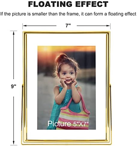 Gold Floating Picture Frame set of 2, 7"×9" Frame For Picture 5×7 4x6 6x8 2x3 Metal Glass Photo Frames,Tabletop Display Vertically,Home Wedding Party Office Decor