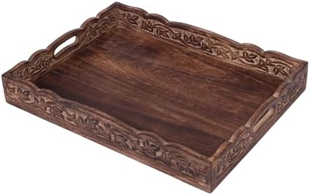 Natural Wooden trays, Serving Bowl for Salad, Veggies and Fruits, Large Deep for Family, Party (Floral Tray)