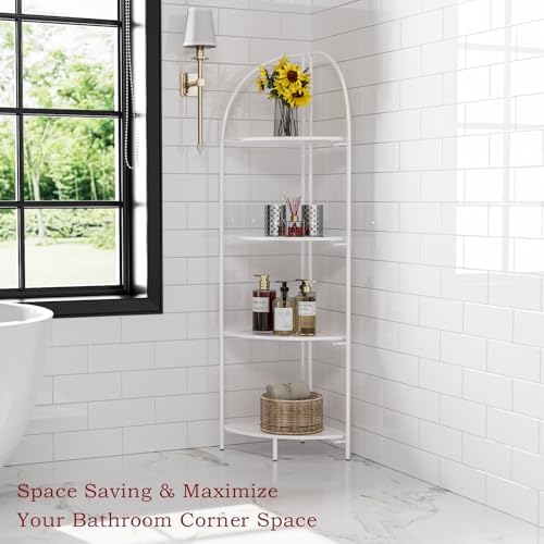 Crofy 4-Tier Foldable Corner Shelf, Metal White Frame & Shelves