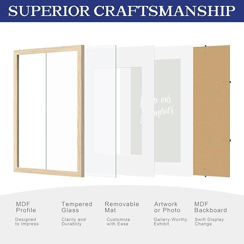 An&He 11 x 14 Picture Frame, 1Pack, Light Oak Photo Frames, Wooden Frame with High Definition Tempered Glass for Wall and Tabletop Display